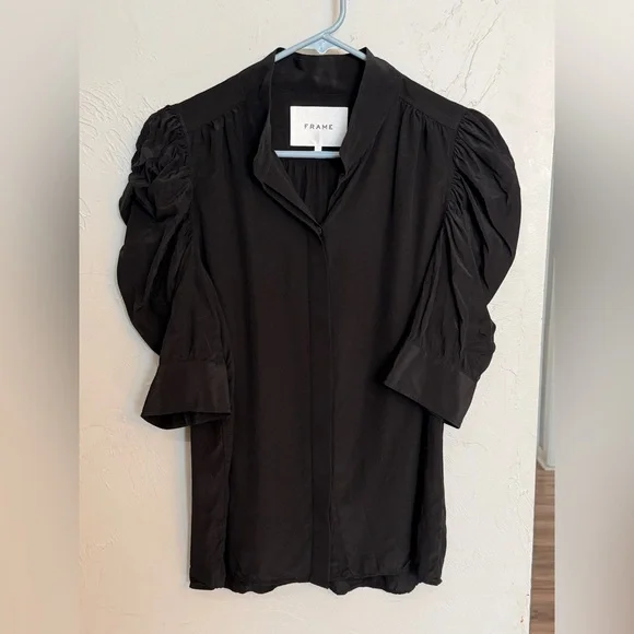 FRAME Woman’s Gillian Puff Sleeve Silk Blouse. Size L. 100% silk - Picture 6 of 16